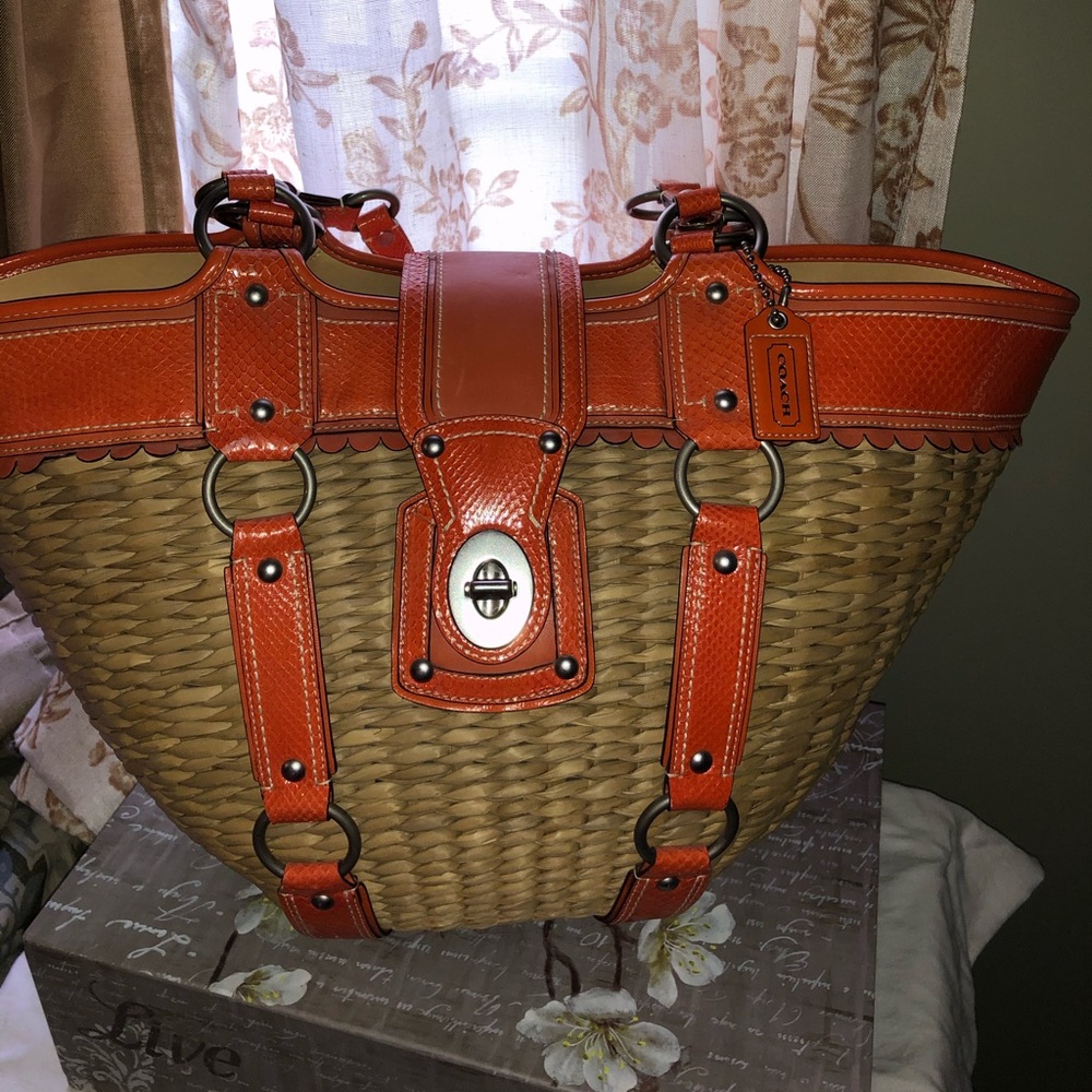 Coach Jasmine Straw XL Basket Beach Purse